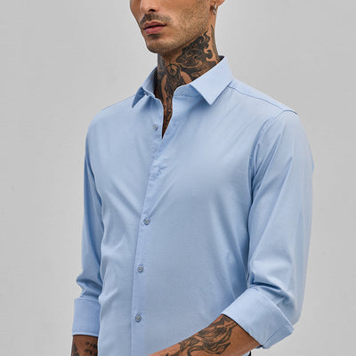 Light Blue Stretchable Slim Fit Shirt