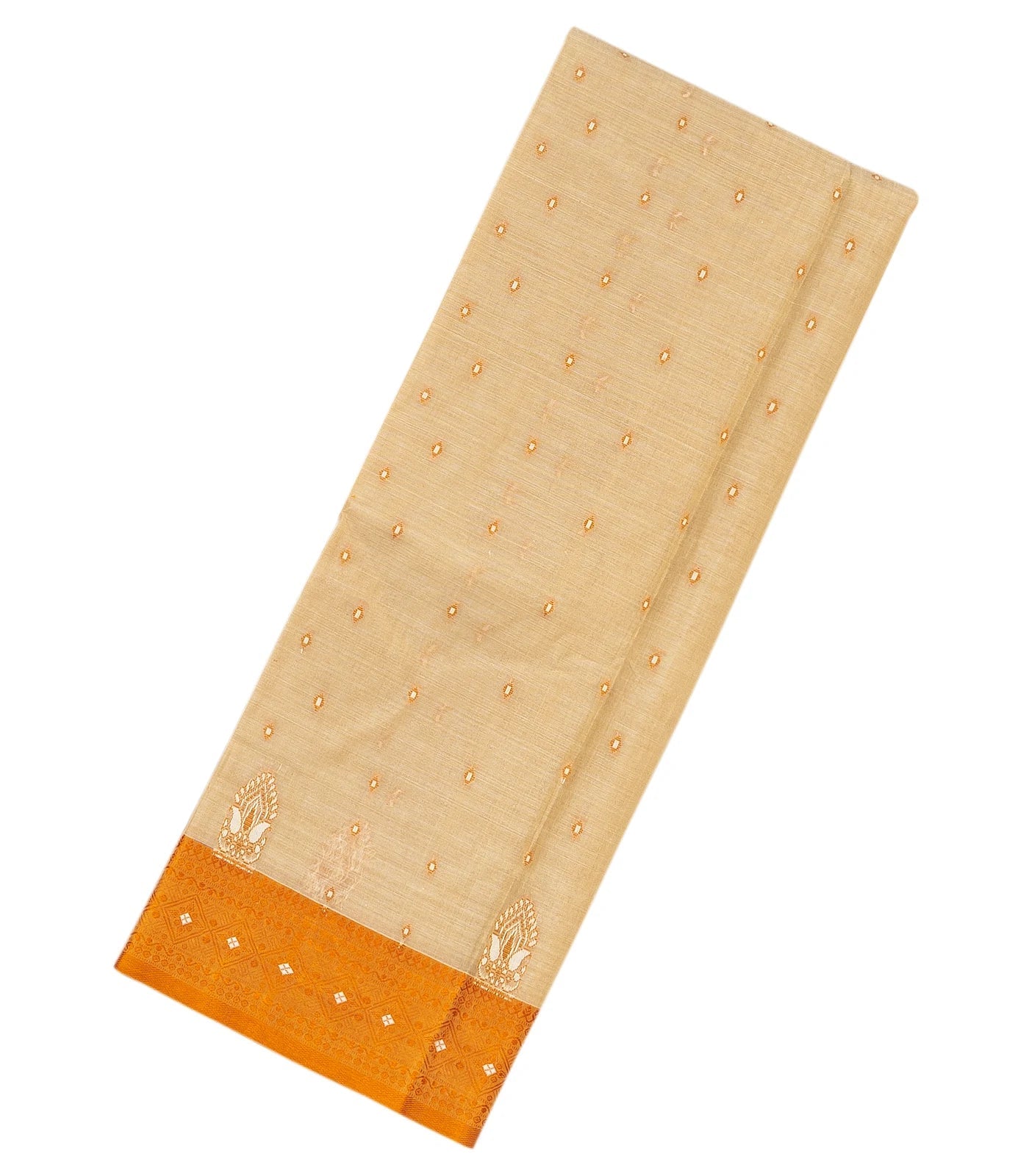 Taupe Handloom Bengal Cotton Saree With Diamond Buttas