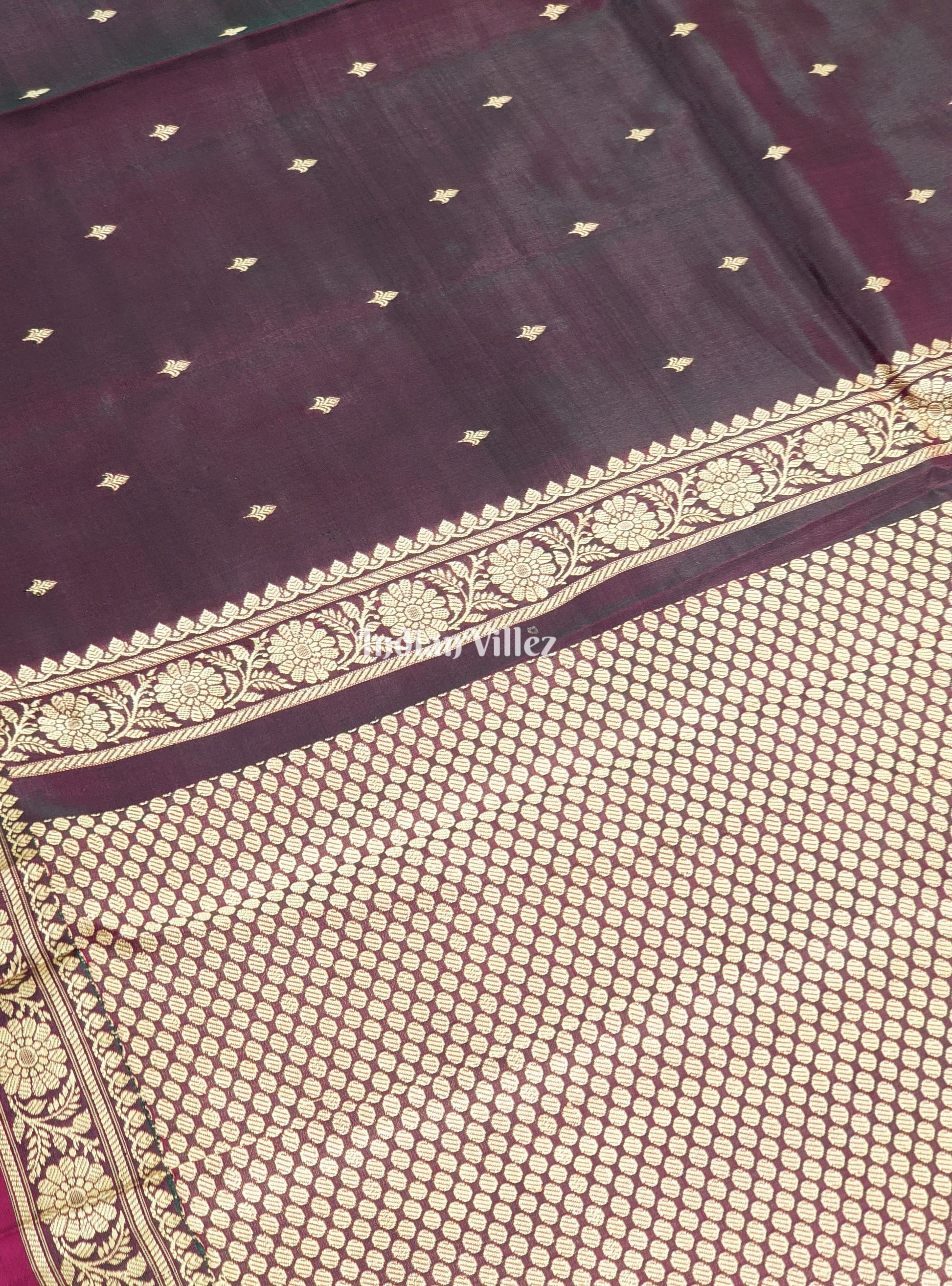 Black Grape & Maroon Dual Tone Katan Silk Banarasi Saree