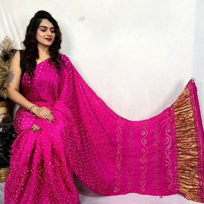 Modal Silk Heavy Bandhej Work Bandhani Saree