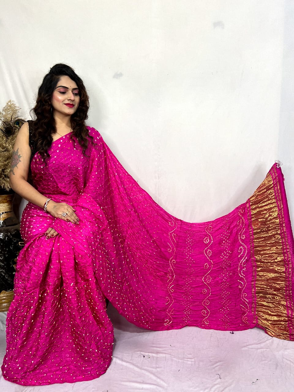 Modal Silk Heavy Bandhej Work Bandhani Saree