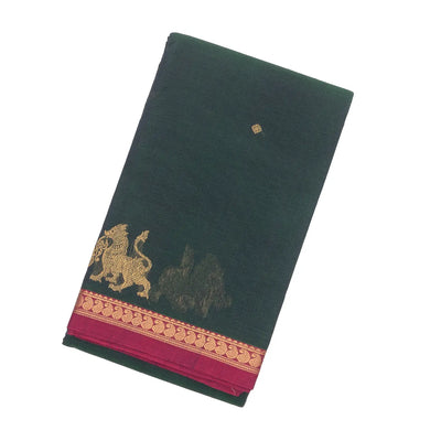 Teal Handloom Kanchi Cotton Saree With Yazhi Buttas