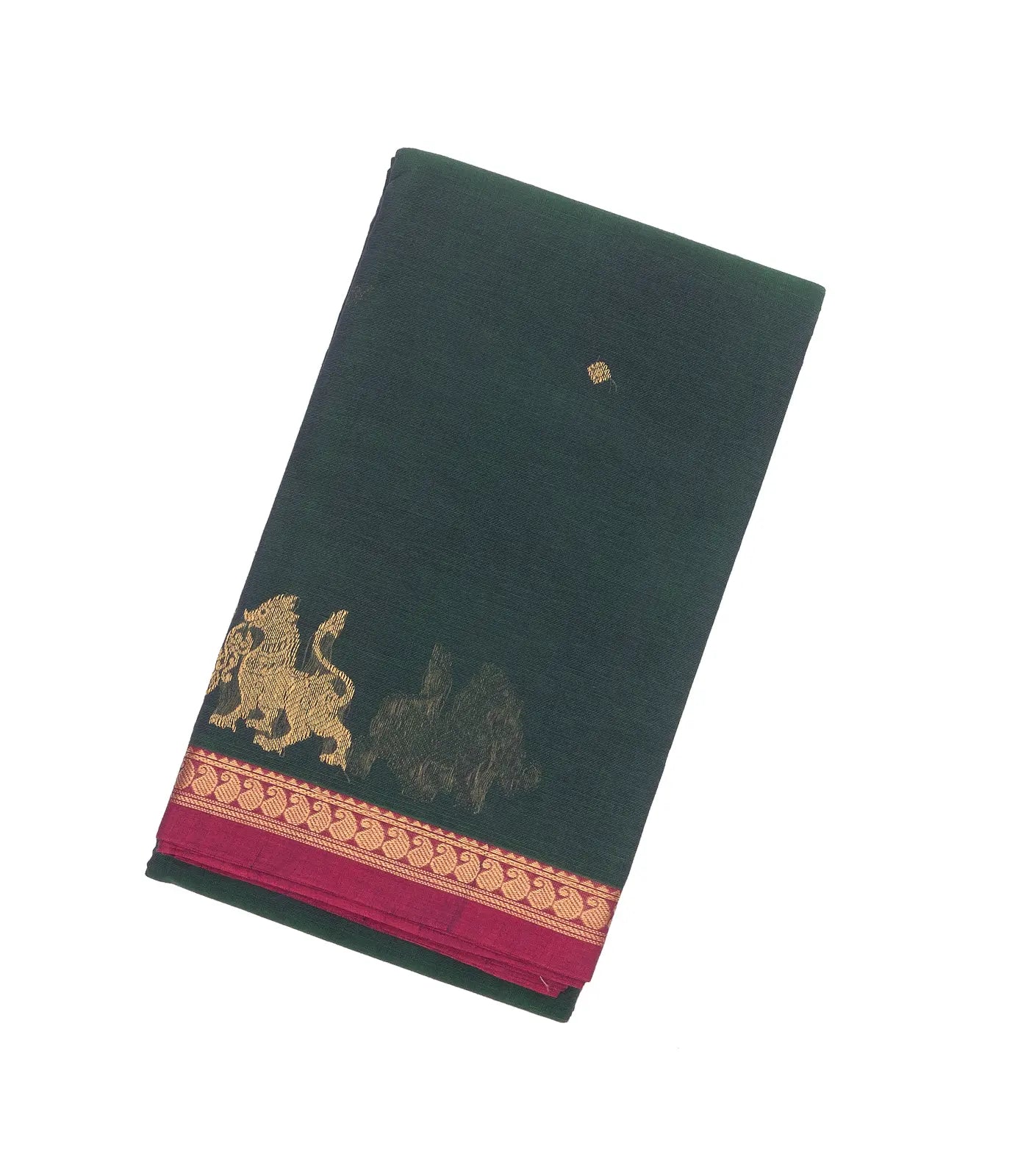Teal Handloom Kanchi Cotton Saree With Yazhi Buttas