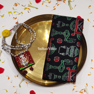 Black Green Kumbha Design With Patli Exclusive Sambalpuri Ikat Silk Saree