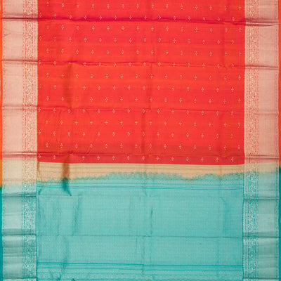 Dark Peach Silk Saree With Floral Motifs & Contrast Pallu