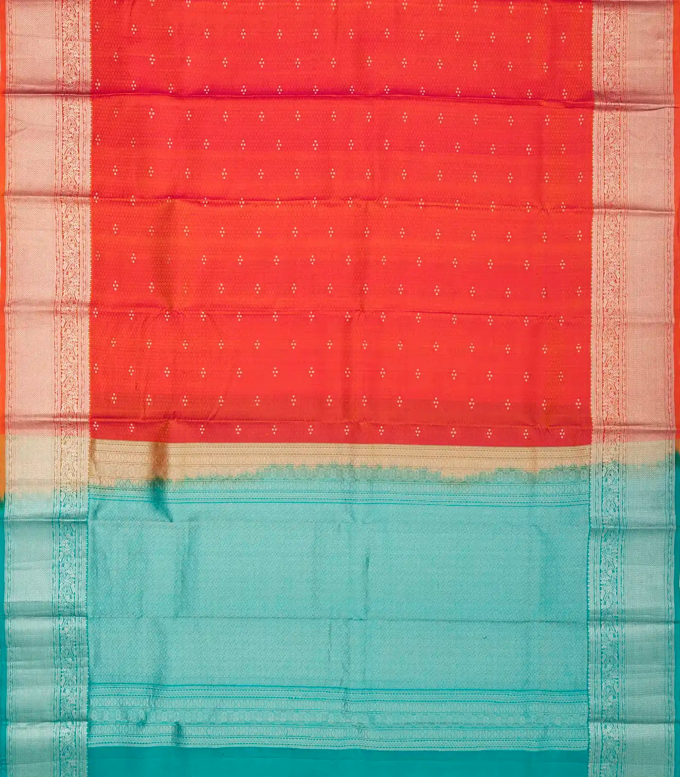 Dark Peach Silk Saree With Floral Motifs & Contrast Pallu