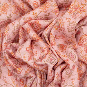 Baby Pink Handwoven Linen Saree Printed With Flower Motifs
