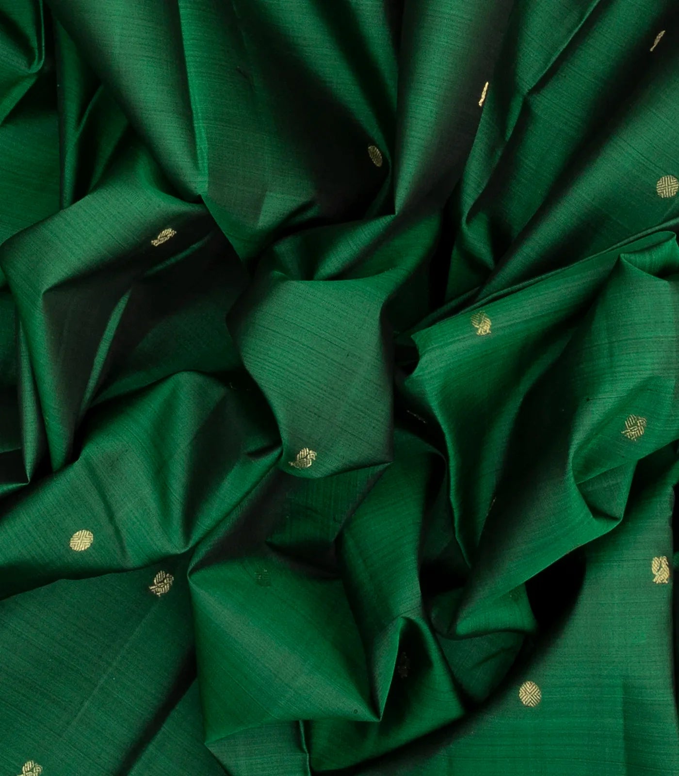 Bottle Green Handloom Kanchipuram Silk Saree With Annam Buttas
