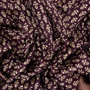 Maroon Woven Chanderi Printed Cotton Saree With zari Border