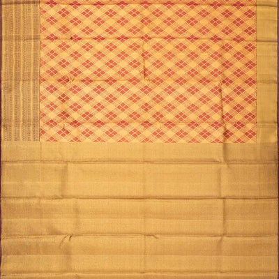 Dusty Pink Handloom Kanchipuram Tissue Silk Saree With Diagonal Checks
