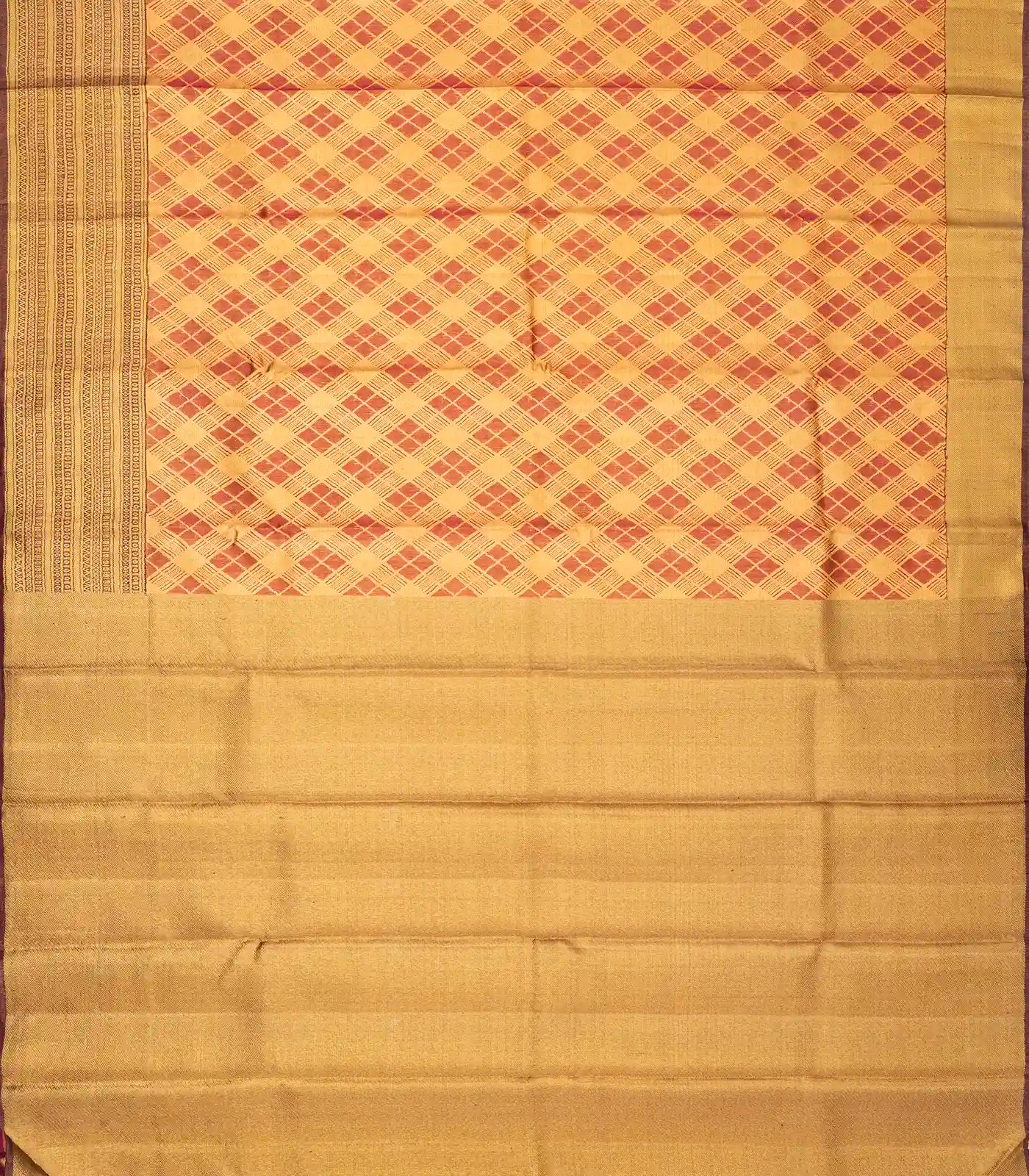 Dusty Pink Handloom Kanchipuram Tissue Silk Saree With Diagonal Checks