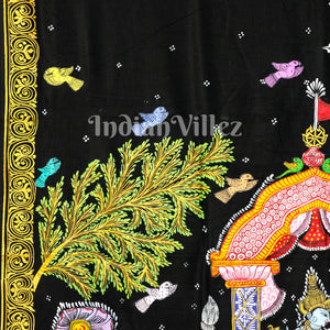 Black Radha Krishna Hand-Painted Pattachitra Saree (Pre Order)