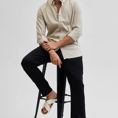 Beige Solid Oxford Shirt