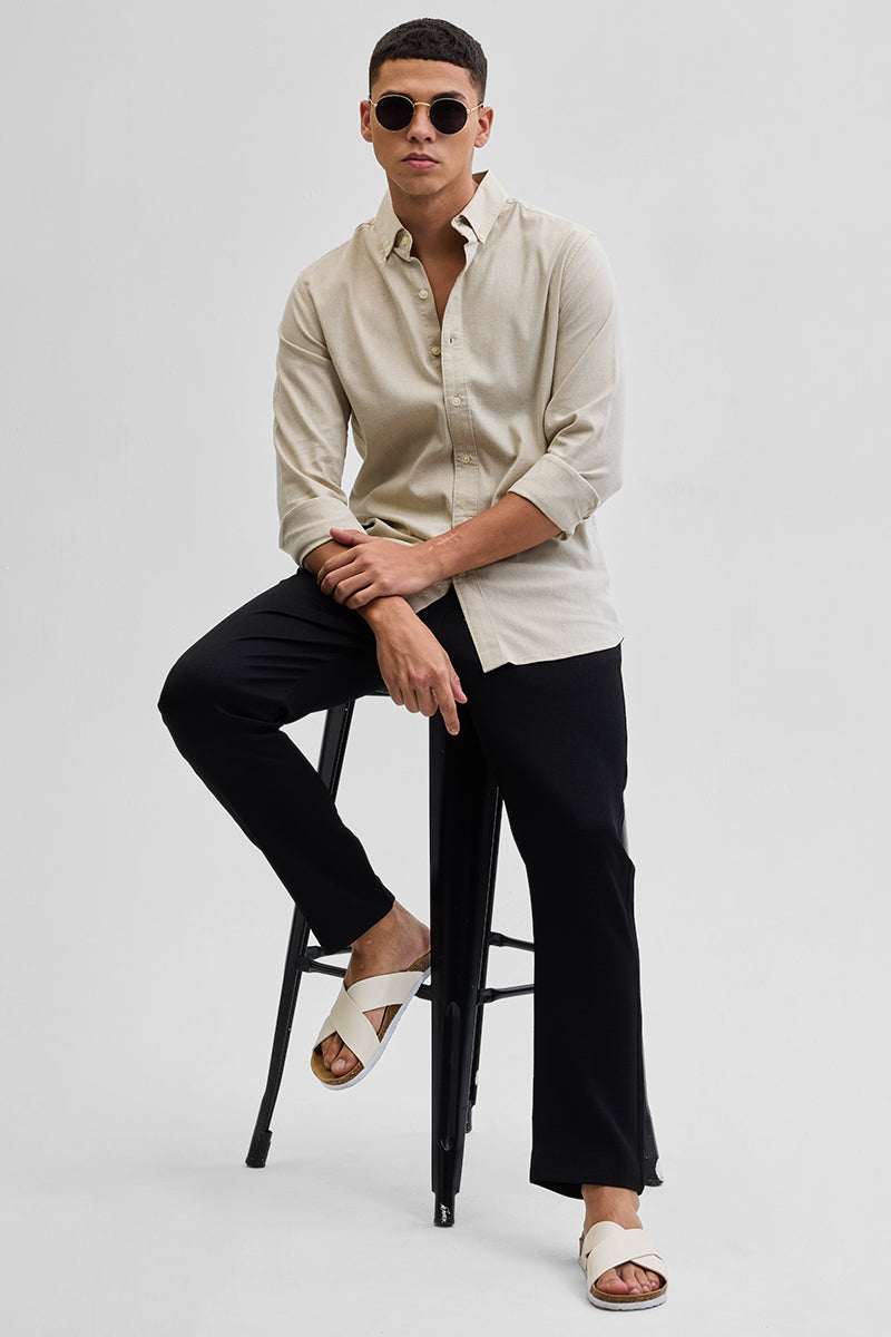 Beige Solid Oxford Shirt