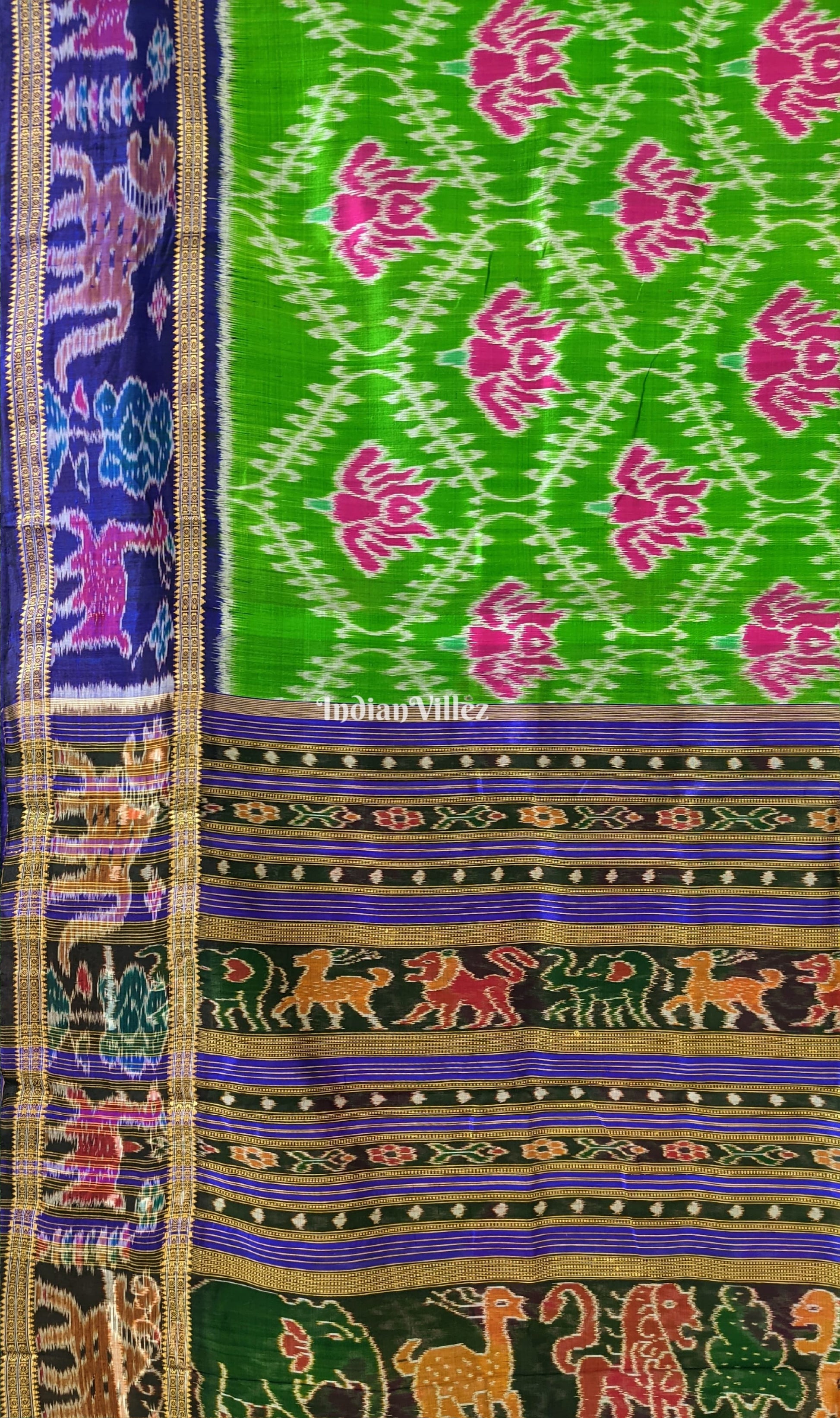 Green Lotus Khandua Silk Saree