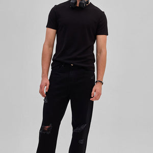 Black Distressed Loose Fit Jeans