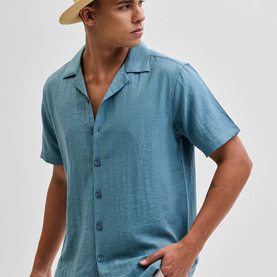 Light Blue Box Fit Linen Blend Shirt
