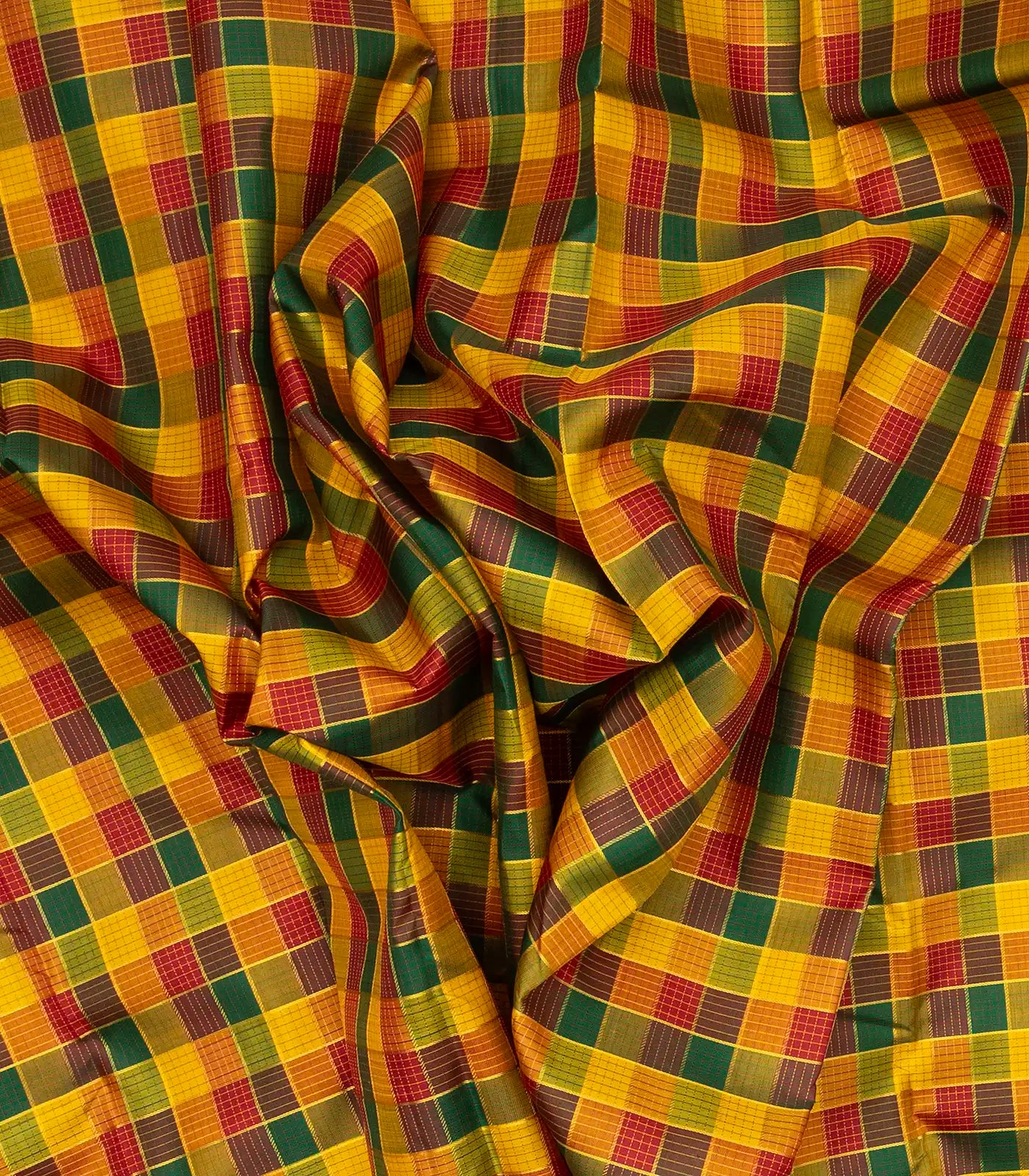 Multi Colour Handloom Kanchipuram Silk Saree With Checks