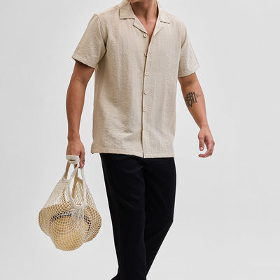 Beige Box Fit Linen Blend Shirt