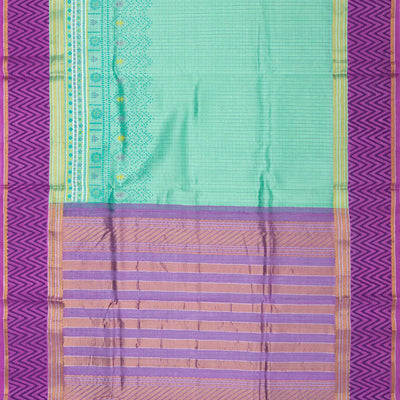 Turquoise Handloom Chirala Silk Cotton Saree With Handknotted traditional motifs above the border