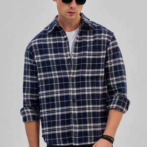 Navy Flannel Checks Overshirt