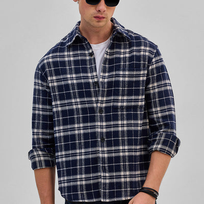 Navy Flannel Checks Overshirt