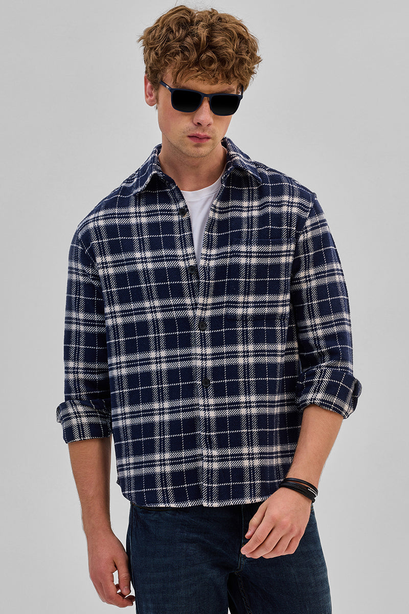 Navy Flannel Checks Overshirt