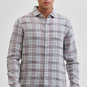 Light Brown Slub Textured Checks Shirt
