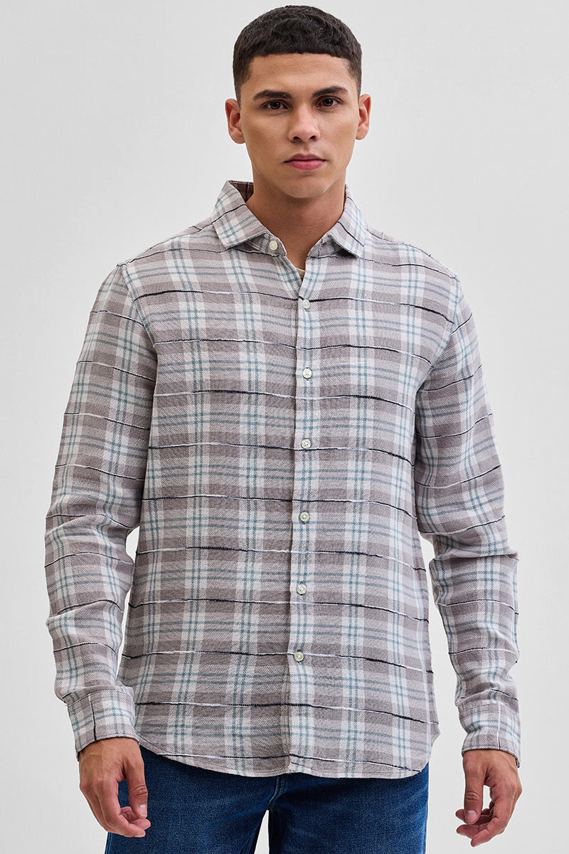 Light Brown Slub Textured Checks Shirt