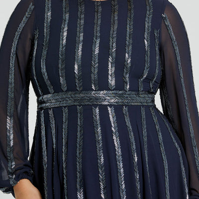 Mac Duggal 94001 Long Sleeve Plus Size Formal Sequin Midi Length Dress