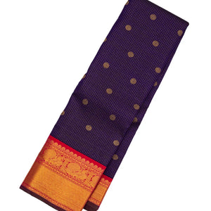 Violet Handloom Kanchipuram Korvai Silk Saree With Zari Checks & Buttas