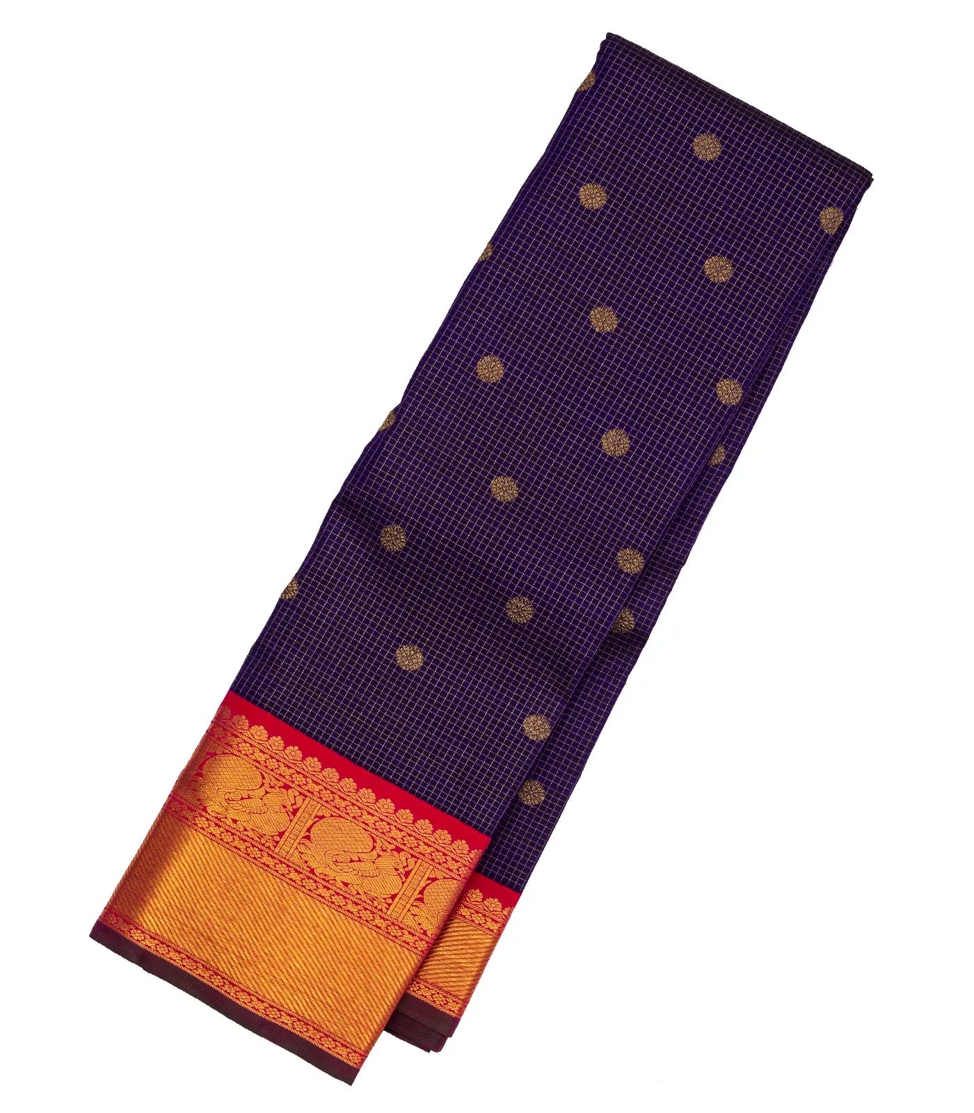 Violet Handloom Kanchipuram Korvai Silk Saree With Zari Checks & Buttas