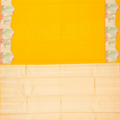 Mustard Handloom Plain Kanchipuram Silk Saree With Abstract Motifs In Border