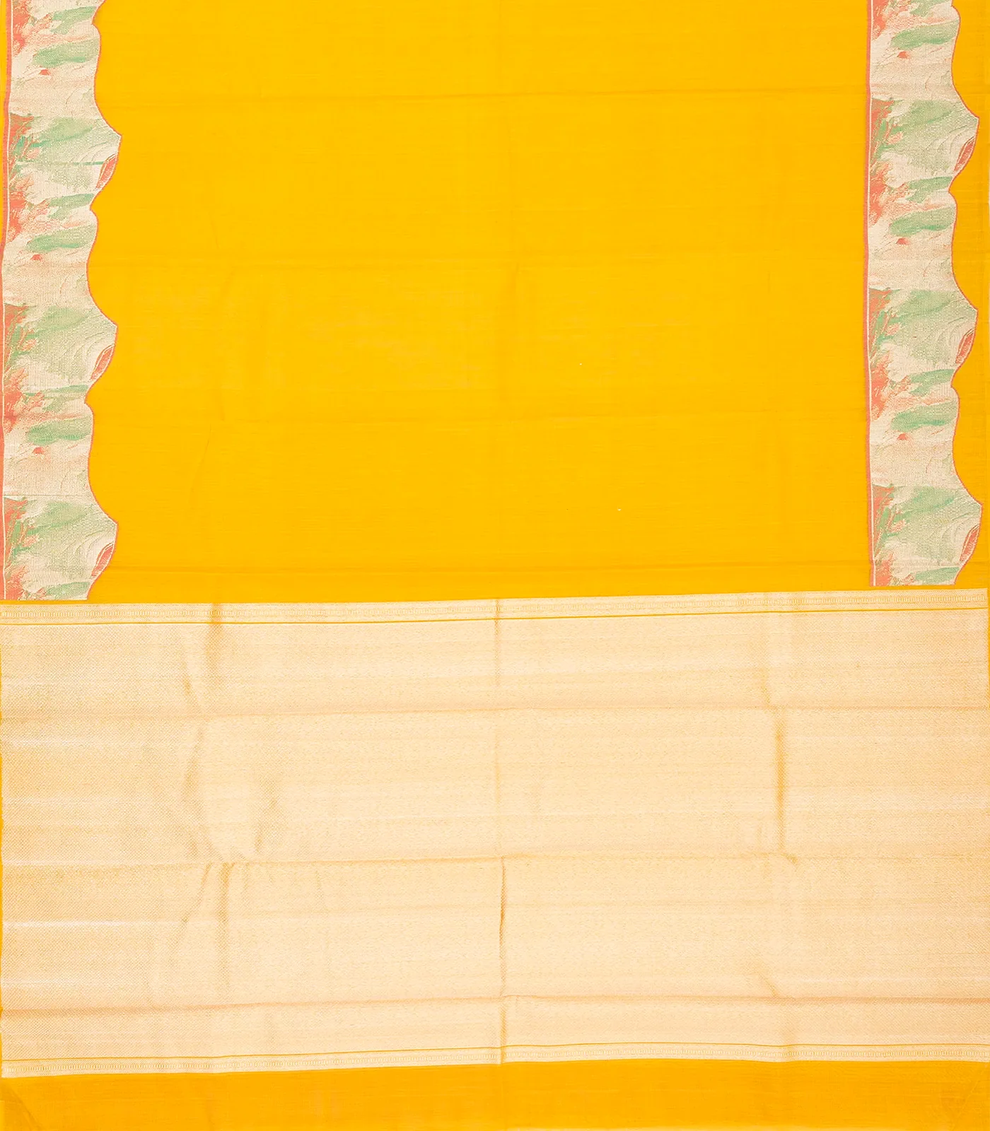 Mustard Handloom Plain Kanchipuram Silk Saree With Abstract Motifs In Border