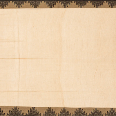 Beige Handloom Bengal Cotton Saree With Temple Border