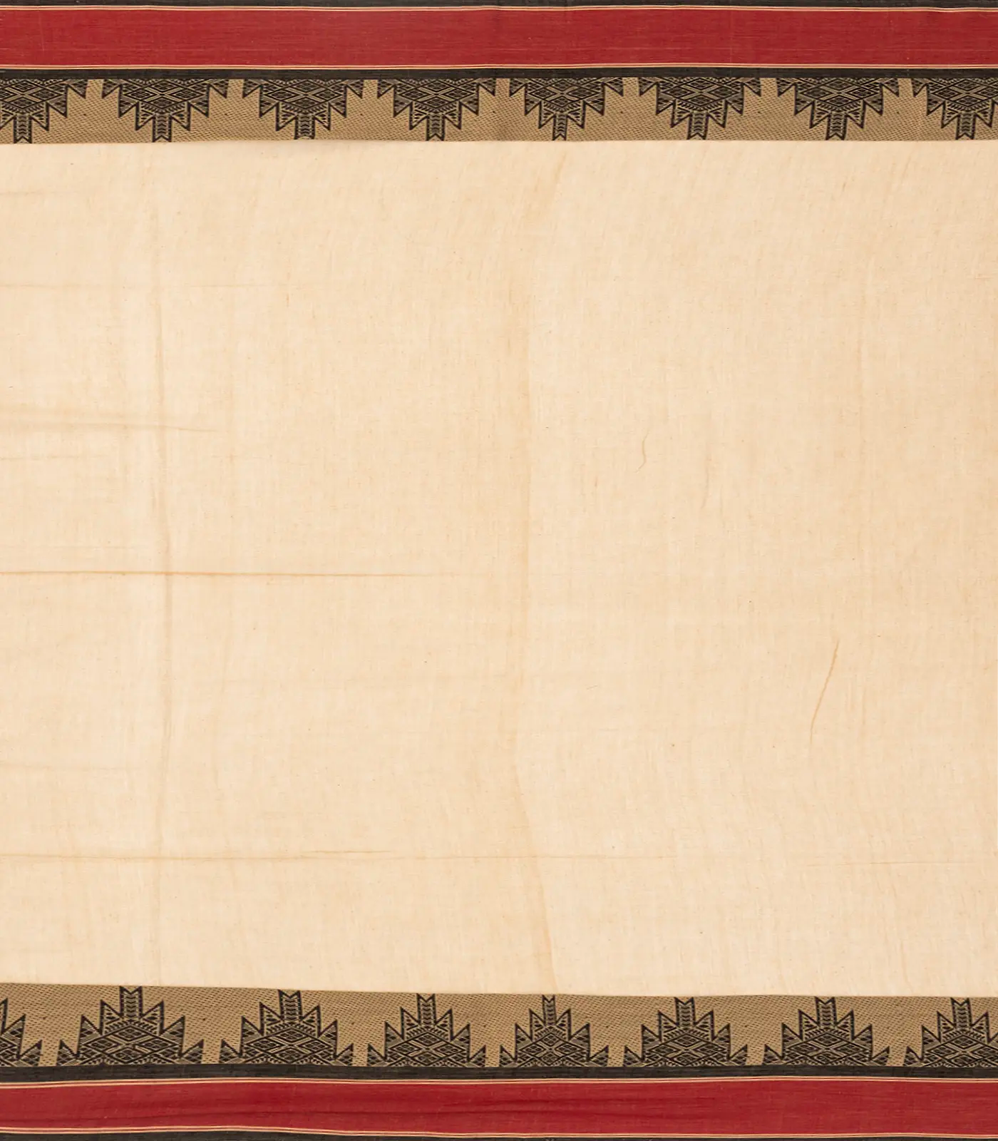 Beige Handloom Bengal Cotton Saree With Temple Border