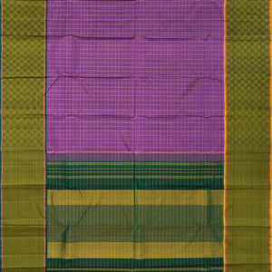 Lilac Handloom Kanchipuram Silk Saree With Zari Checks & Payadi Border