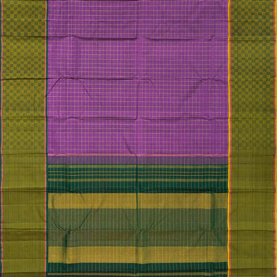 Lilac Handloom Kanchipuram Silk Saree With Zari Checks & Payadi Border