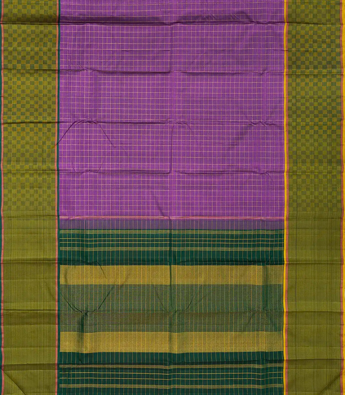 Lilac Handloom Kanchipuram Silk Saree With Zari Checks & Payadi Border