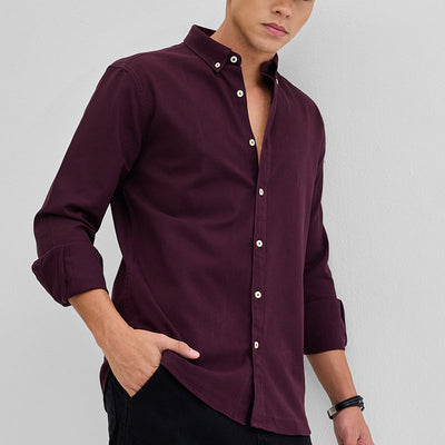Burgundy Solid Twill Shirt