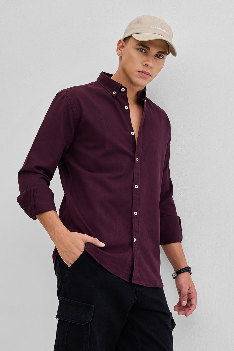 Burgundy Solid Twill Shirt