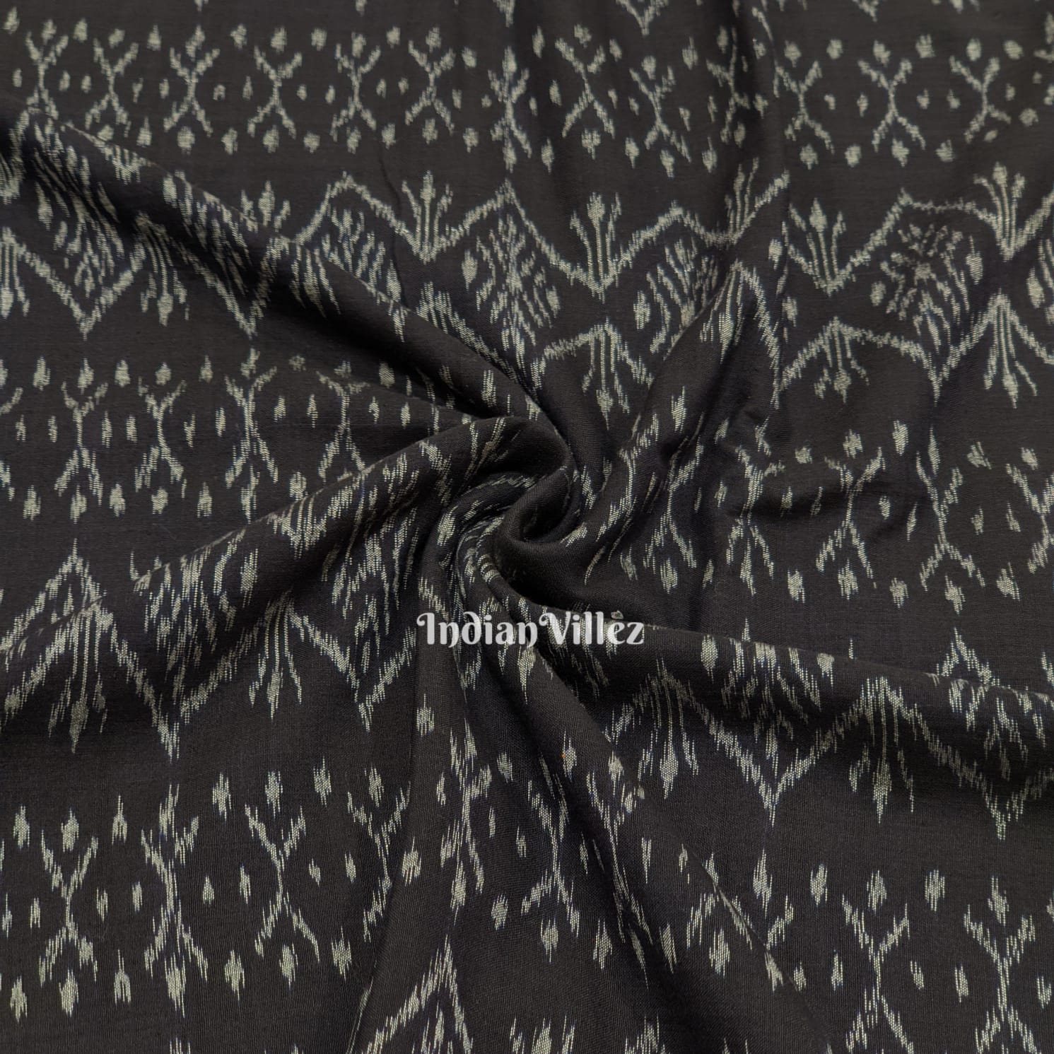 Black Sambalpuri Ikat Cotton Fabric