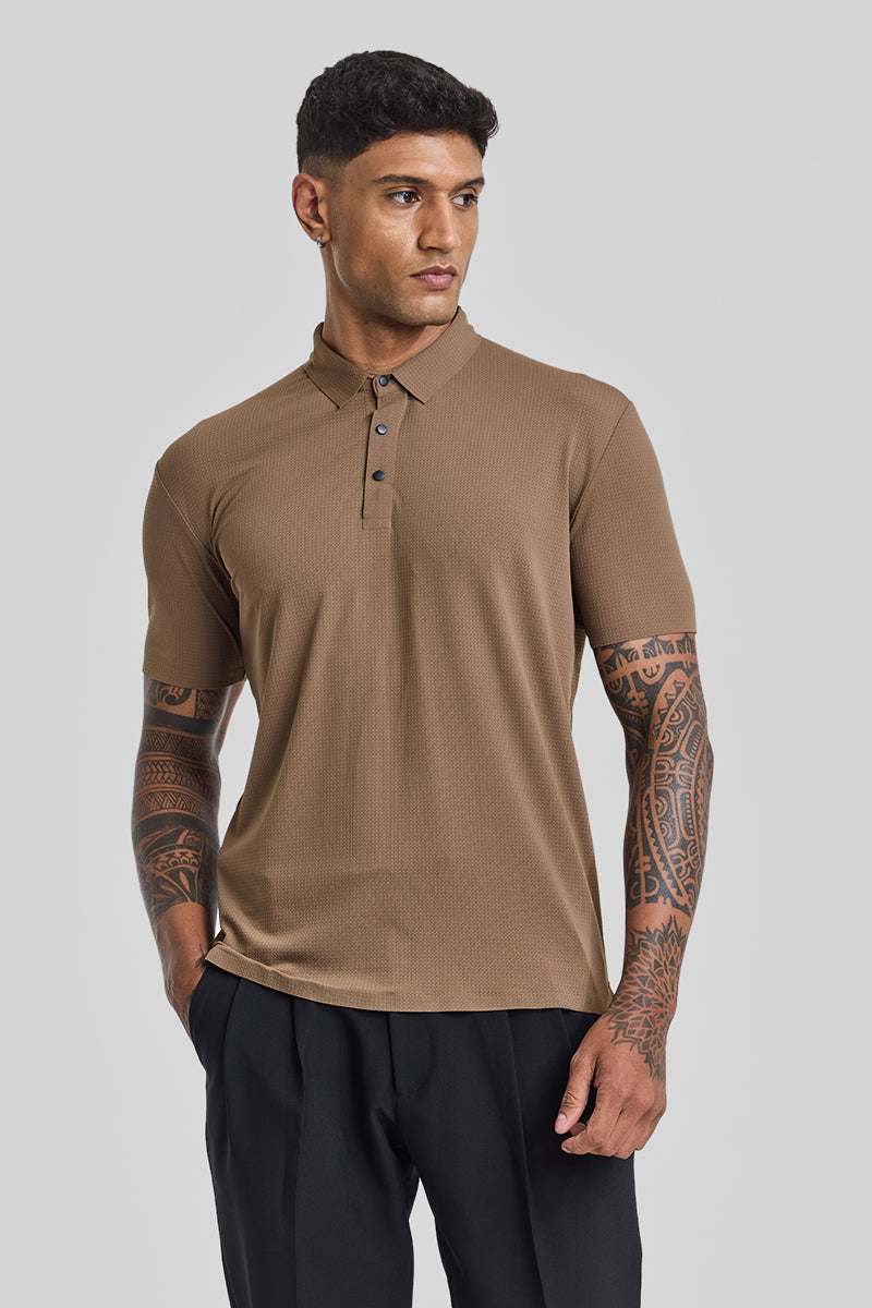 Light Brown Textured Polo T-Shirt