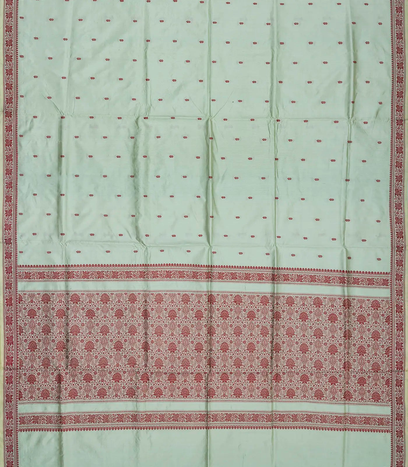 Shadow Green Banarasi Silk Saree With Floral Motifs