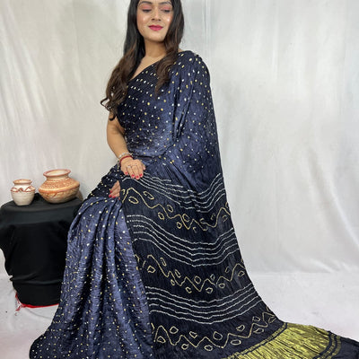 Pure Modal Silk Barik Bandhej work Bandhani Saree