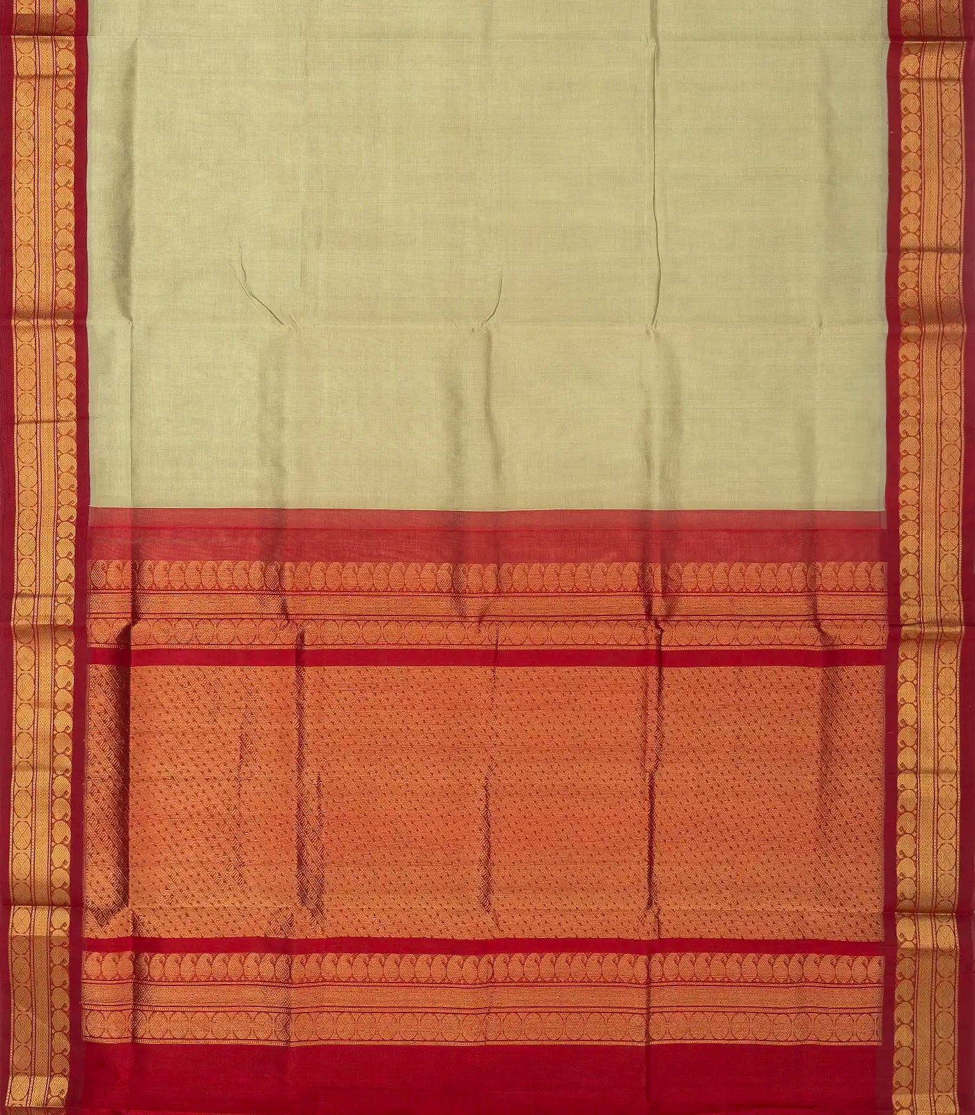 Taupe Handloom Silk Cotton Saree With Contrast Border