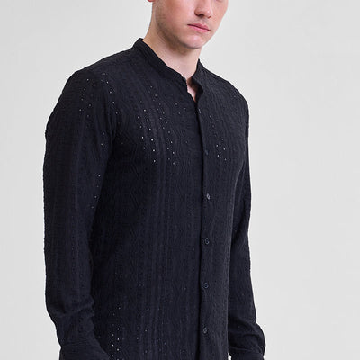 Black Self-Design Shirt