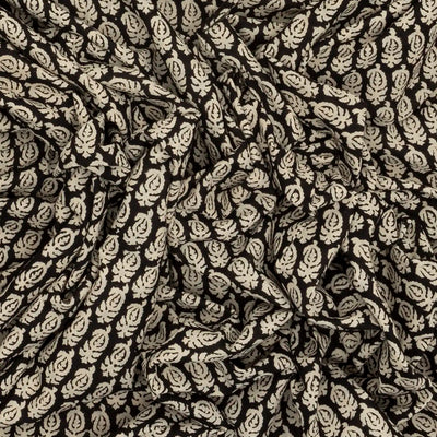 Black Woven Jaipur Cotton Saree Printed With Cream Mango Motifs