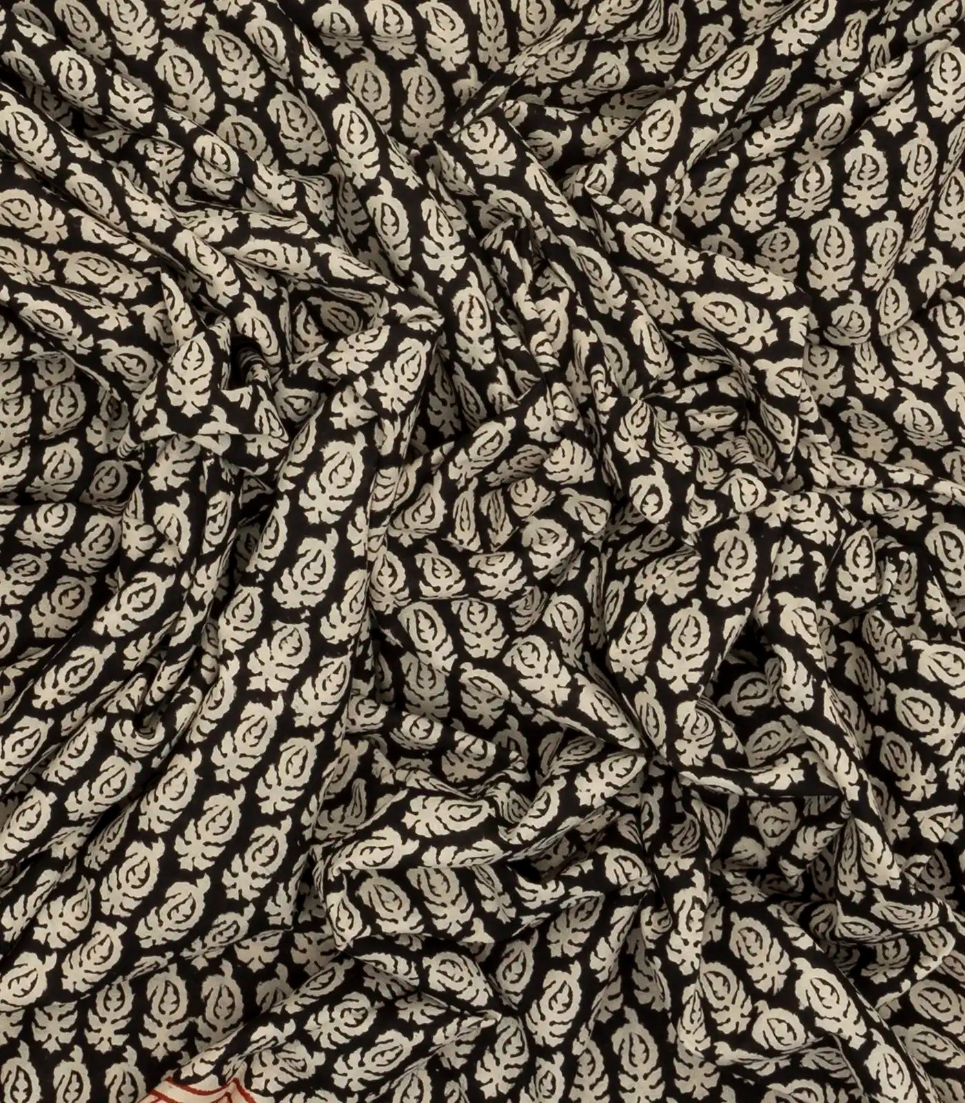 Black Woven Jaipur Cotton Saree Printed With Cream Mango Motifs