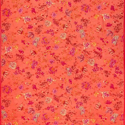 Peach Woven Digital Printed Crepe Silk Saree With Floral Motifs
